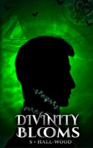 A book cover with the silhoette of a man with vines around his throat. Behind him is the moon and a jungle setting ruin.