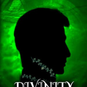 A book cover with the silhoette of a man with vines around his throat. Behind him is the moon and a jungle setting ruin.